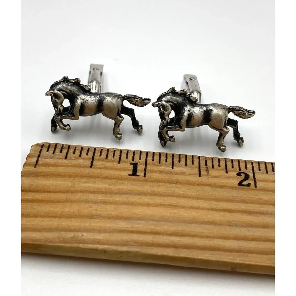 Horses Cufflinks Men Unisex Pewter Tone 3D Accessories